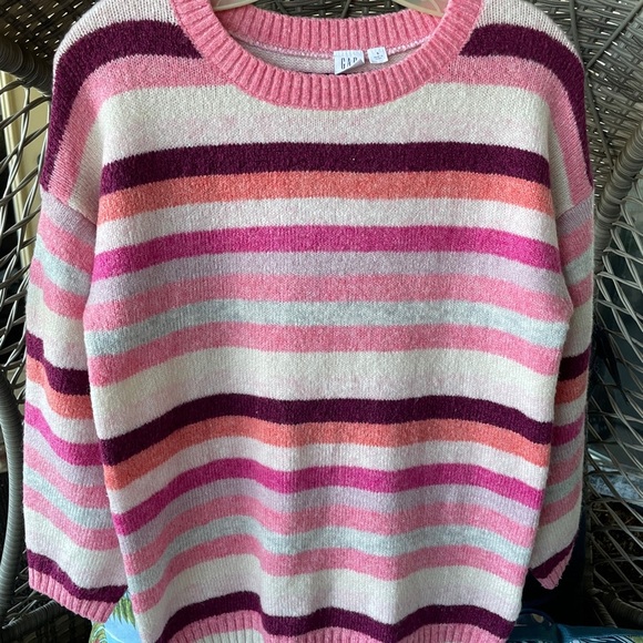GAP Sweaters - Gap Forever Cozy Ribbed Crewneck Sweater Pink Stripe Size Small